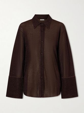 Os&eacute;ree Camicia In Maglia Stretch Metallizzata Lumi&egrave;re - Marrone