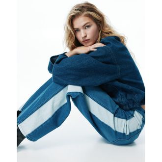 H&M Wide Regular Side-striped Jeans in Denim Blue/white at Nordstrom, Size 10