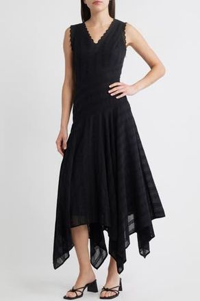 Moon River Eyelet Asymmetric Cotton Midi Dress in Black at Nordstrom Rack, Size Medium