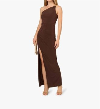 Adrianna Papell Jersey Column Gown In Chocolate