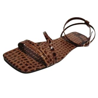 Generic Uwdiohq Womens Low Wedge Sandals Fashion Spring Summer Flat Bottom Lightweight Open Toe Leather Pattern Solid Color Buckle Casual Thong For Women Comf