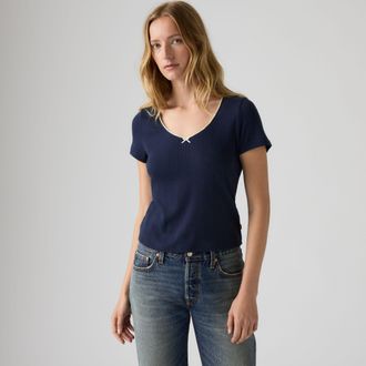 Levi's Sweetie Short Sleeve Top - Womens - XS - Blue