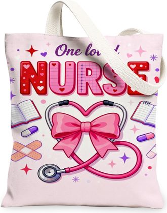 Generic Cute Peach Canvas Tote Bag, Fun Heart Bow Design Reusable Shopping Bag, Lightweight Washable Shoulder Strap Canvas Bags for, Peach, 13x15 Inch