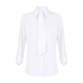 Elisabetta Franchi Overhemden, Dames, Wit, L, Katoen, Katoenen blouse met ceinturen