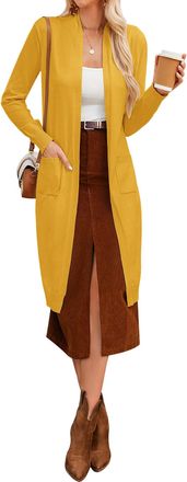 Grace Karin Womens Spring Autumn Casual Long Cardigan Long Sleeves Open Front Knit Sweater Yellow 2XL