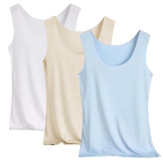 Generic Pack of 3 Tank Top Womens Summer Seamless Cooling Silk Undershirt Slim Fit Stretch Undershirt Large Sizes Sports Workout Basic Crop Tops Comfortable U