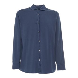 Fay Camicia Jersey Tinto Frosted - Heren - Casual Overhemden - Blauw - 2XL - Katoen - Overhemden