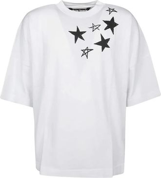 Palm Angels T-Shirts, male, White, XL, Shooting Stars Oversized T Shirt