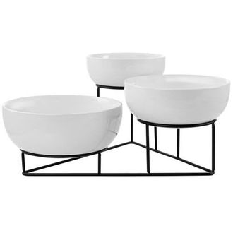 Gibson Home 4 Piece Bowl Set with Metal Rack in White at Nordstrom