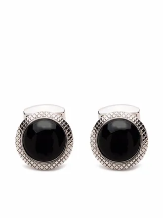 Tateossian engraved onyx cufflinks - men - Metal - One Size - Silver