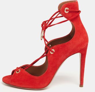 Aquazzura Red Suede Tango Curvy Lace-Up Sandals