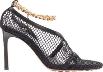 Bottega Veneta Gouden Enkelketting Zwarte Mesh Leren DOrsay Sandalen - Dames - Pumps - Zwart - 38 EU - Leer - Schoenen