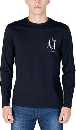 A|X Armani Exchange Mens Long Sleeves, Front Print Logo T-Shirt, Navy, XXL