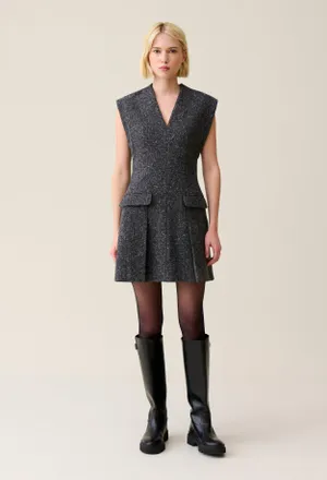 Claudie Pierlot Robe grise cintrée tailleur tweed