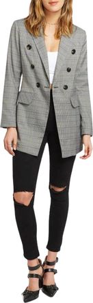 Belle & Bloom Double-Breasted Prince Of Wales Checked Woven Blazer In Charcoal/blue