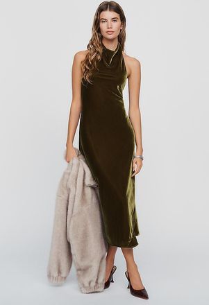 Maeve Jamie Velvet Halter Midi Dress
