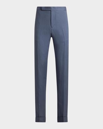 Ralph Lauren Purple Label Men & apos;s Silk and Linen Straight-Leg Flat Front Trousers