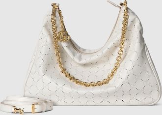 Gucci Lady Lunetta Chain Medium Shoulder Bag, White, Leather