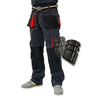 Gama JM Work Trousers Combat Style White Black Grey - Multi Pocket- Painters Heavy Duty Pants Knee Pad Cargo PC-1 (W30/32 Inch (EU48) with Knee pads, Dark 