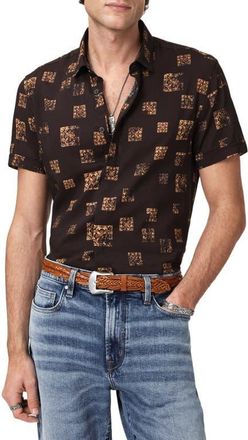 John Varvatos Loren Slim Fit Short Sleeve Button-Up Shirt in Espresso at Nordstrom, Size X-Large