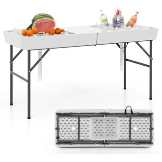 Costway 150CM Folding Ice Cooler Table Outdoor Chilling Table w/ Sinks White