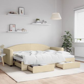 vidaXL Sof&aacute; Cama Nido Con Cajones Tela Color Crema 80x200 Cm Vidaxl