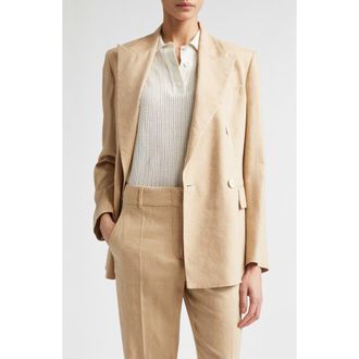 Eleventy Double Breasted Linen & Wool Jacket in Taupe Cognac at Nordstrom, Size 14 Us