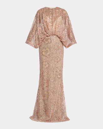 Elie Saab Semi-Sheer Sequin Embroidered Mesh Dress