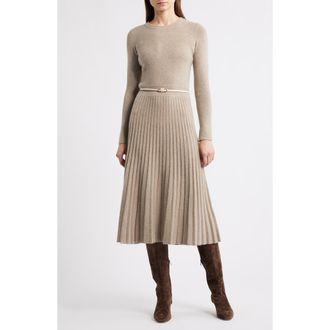 Elie Tahari The Kellie Belted Long Sleeve Cashmere Midi Sweater Dress in Brown/Taupe Heather at Nordstrom, Size X-Small