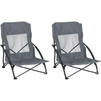 Relaxdays Relaxdays sedie da spiaggia pieghevoli, set 2 con borsa, portata 100 kg, leggere, poliestere/metallo, grigio