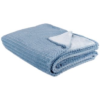 Beliani Manta De Poli&eacute;ster Azul 150 X 200 Cm Colcha Cubrecama Pelo Suave Accesorio Bjas