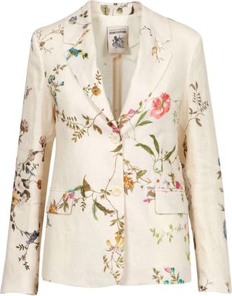 Semicouture Bloemen Linnen Blazer - Dames - Blazers - Beige - S - Linnen - Jassen
