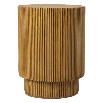 Leisure Mod Eden Collection Fiberglass Outdoor Side Table in Wood Brown