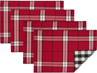 Design Imports Sleigh Bells Plaid Reversible Set of 4 Placemats at Nordstrom Rack