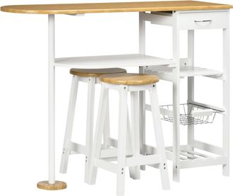 HOMCOM 3 Piece Bar Table Set with Drawer - Wire Basket and Wine Rack White | TJ Hughes
