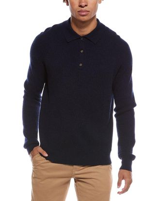 Amicale Cashmere Ribbed Cashmere Button Polo Shirt