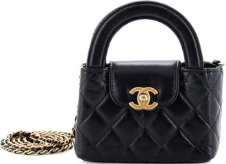 Chanel Borsa a tracolla Kelly nano in pelle di vitello trapuntata lucida con manico - Nero