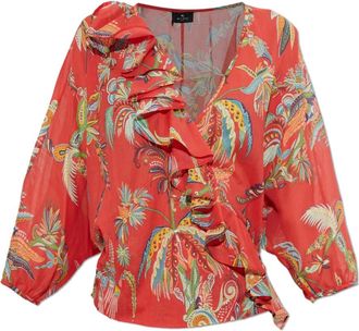 Etro Overhemden, Dames, Rood, S, Katoen, V-hals Top