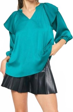 Entro Serenity Quarter Sleeve Ruffled Top In Teal