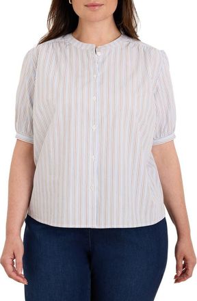 Nic+Zoe Eton Striped Band Collar Shirt in Blue Multi at Nordstrom, Size 3X