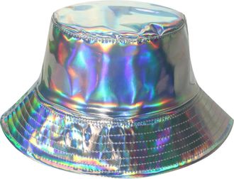 Generic Metallic Bucket Hat Bucket Hats Trendy Fisherman Hats in PU Faux Leather Unisex Reversible Packable Cap Water Resistant Mens Summer Hats Silver