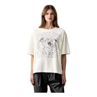 Just Cavalli Relaxed T-shirt - Dames - Tops - Beige - Maat: M Katoen
