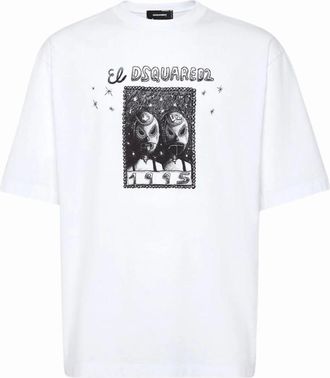 Dsquared2 Mens Dsquared2 Cartoon El Dsquared2 Design White T-Shirt - Size: 46