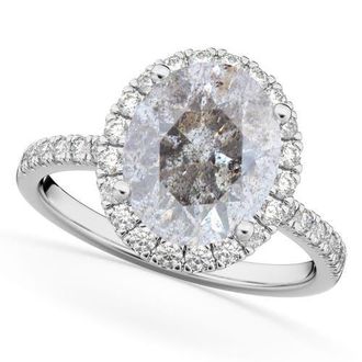 Allurez Oval Salt & Pepper Diamond & Diamond Engagement Ring 14K in 3.51Ct/white Gold at Nordstrom, Size 8.5