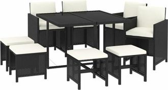 vidaXL Vidaxl - Set De Comedor De Jard&iacute;n 9 Pzas Y Cojines Rat&aacute;n Sint&eacute;tico Negro