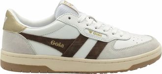 Gola Womens Hawk Retro Sneakers In White/brown/gold