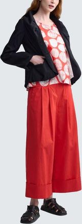 Luukaa D'Celli Misla Solid Wide-Leg Poplin Pants in Mandarin Red at Nordstrom, Size 12