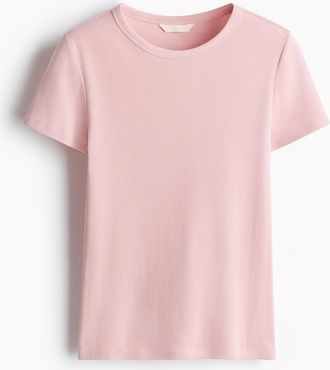 H&M Geripptes T-Shirt - Helles Mattrosa
