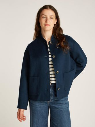 Tommy Hilfiger Bomberjacke TOMMY HILFIGER DF WOOL BOMBER JACKET, Damen, Gr. 46, blau (schwarz night navy), Obermaterial: 60% Wolle, 40% Polyester, unifarben, normal 