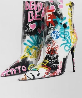 Dolce & Gabbana leather graffiti-print mid-calf boots